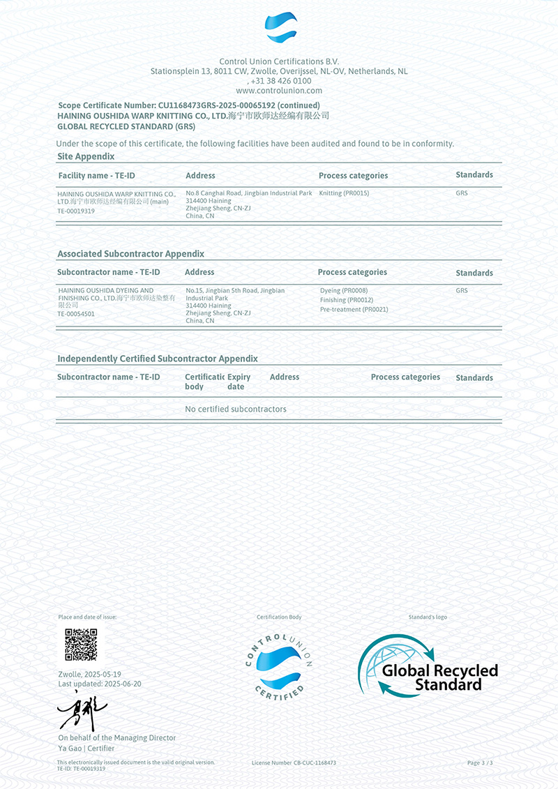 GRS Scope Certificate